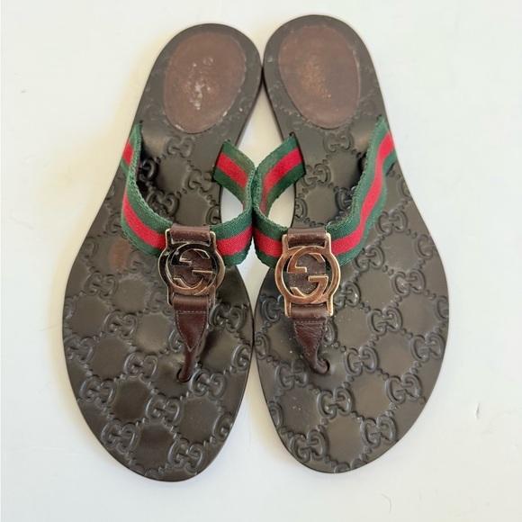 Gucci Black Lifford interlocking GG web Thong Fabric leather sandals EU 36.5 - Picture 2 of 11
